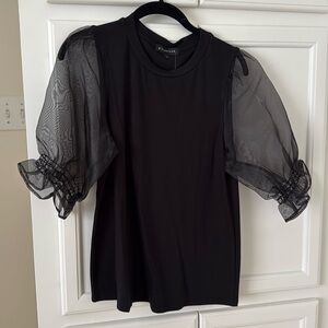 Gibson look brand new size small black top with sheer sleeves